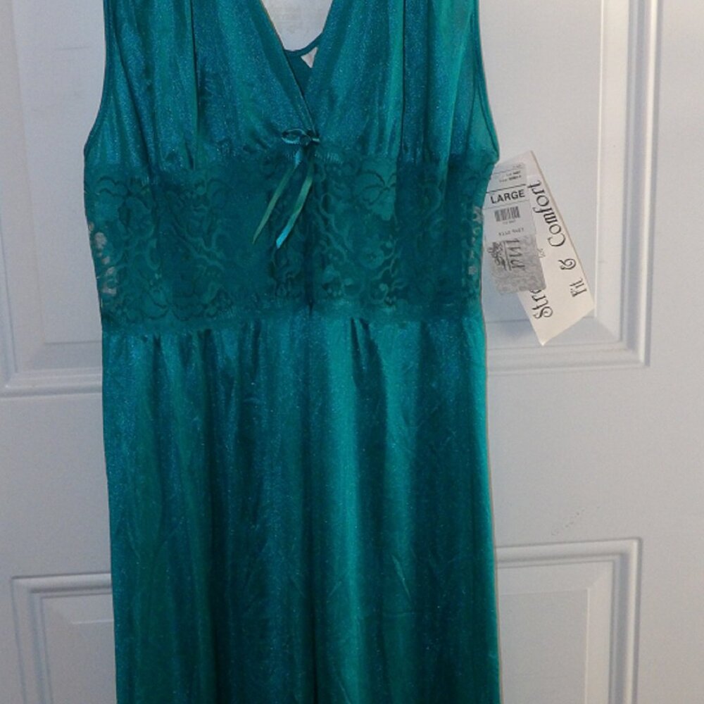 Vintage Adonna Nightgown Jade Nylon Spandex Stretch Bodice Gown Size Large NWT - Picture 3 of 7